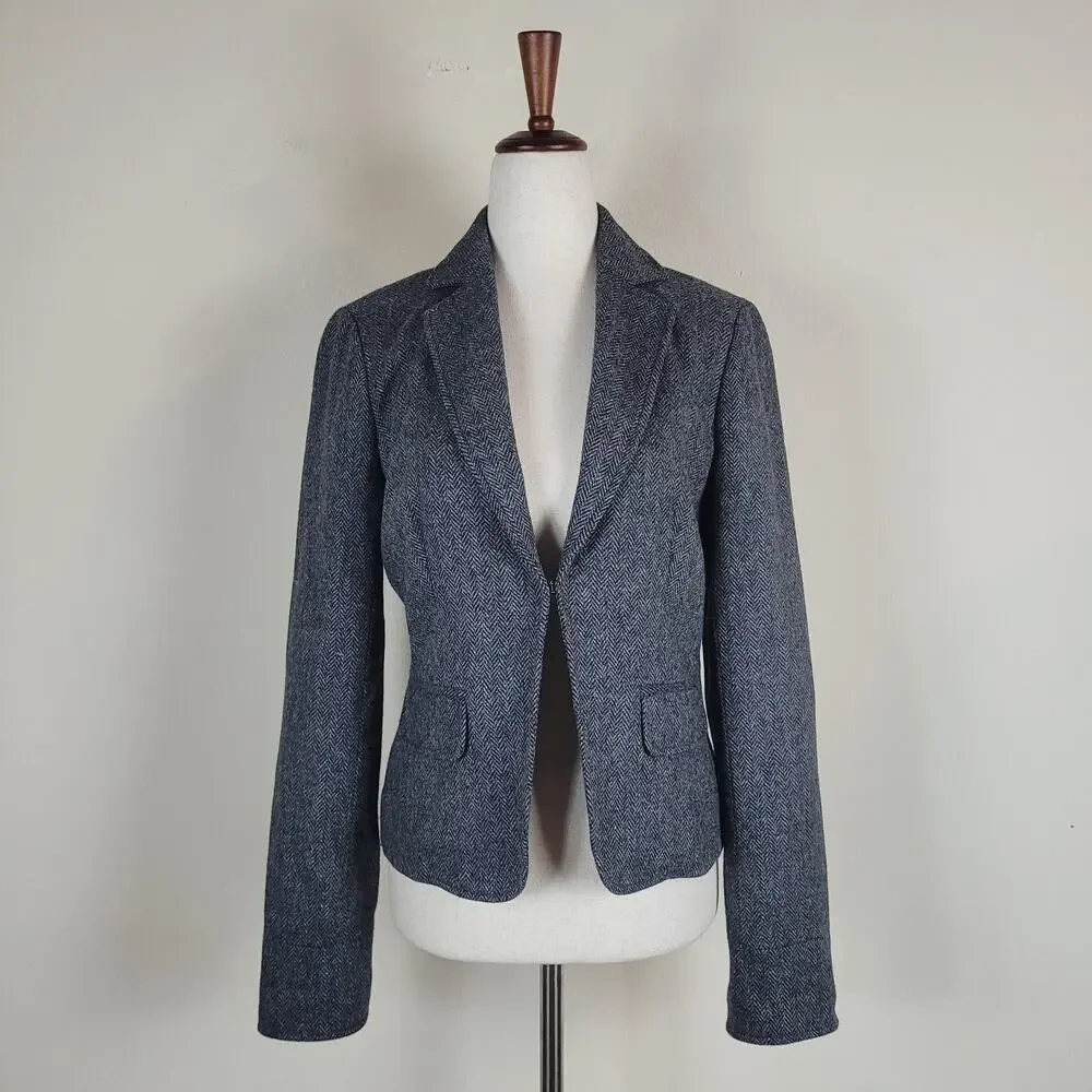 J.Crew Blazer‎ Jacket 2 Gray Wool Herringbone Slim Work Preppy Academia 96698